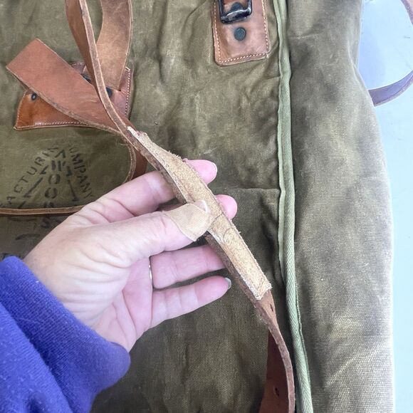 Vtg Woods Canoe Bag Canvas w Leather Straps Canada Made Backpack Sack Duluth Bag - Picture 8 of 16